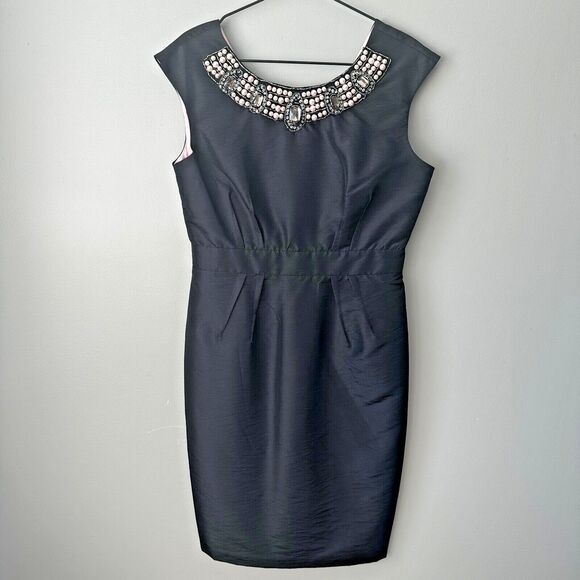 London Times Dresses & Skirts - London Times Black Cocktail Dress Womens Size 10 Embellished Neck